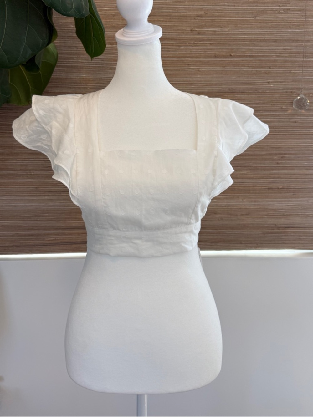 MinkPink White Flutter Sleeve Square NeckPolka Dot Crop Top